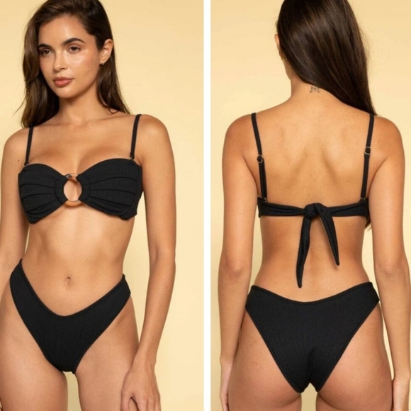 New!Montce Black Rib Lulu Bikini Bottom - Picture 1 of 9